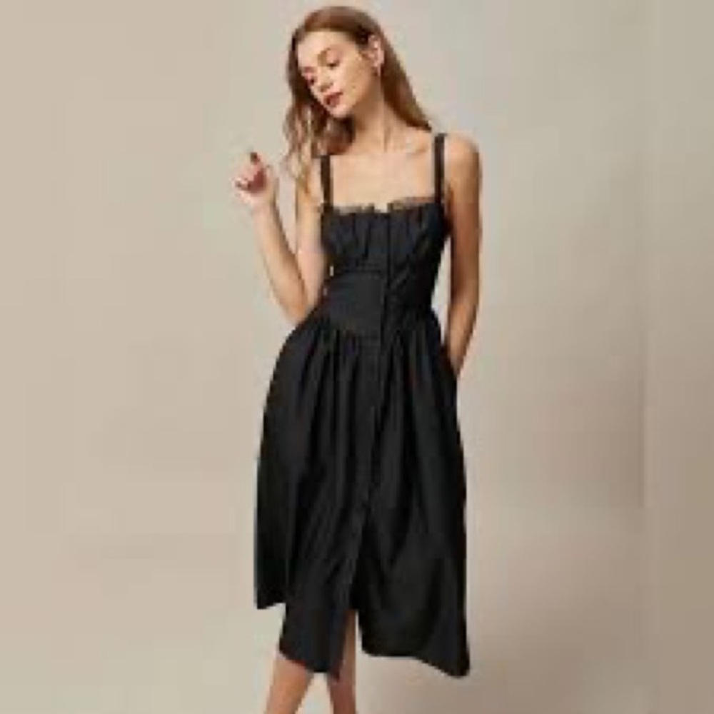 RIHOAS Black Midi Dress with Button Accents